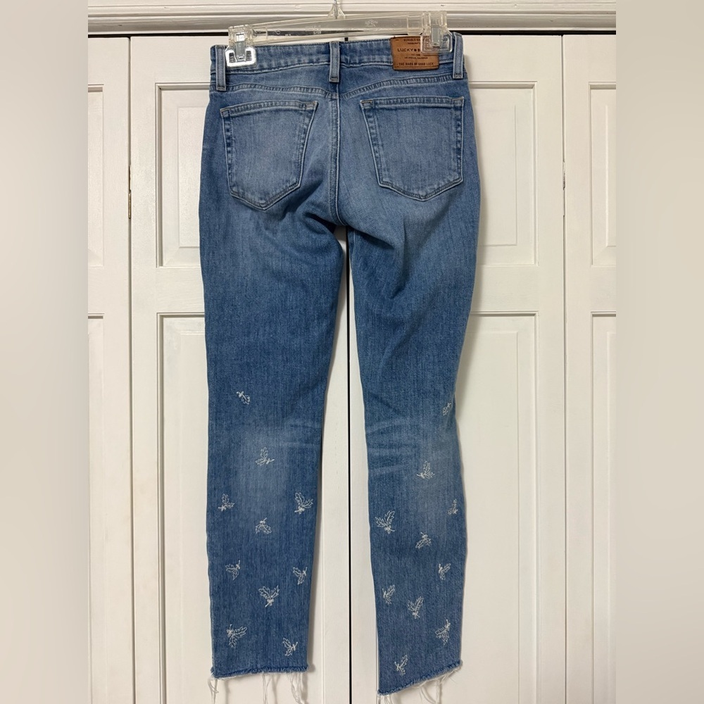 Lucky Brand Blue Lolita Skinny Floral Embroidered Denim 00/24 Ankle Jeans - Picture 2 of 11